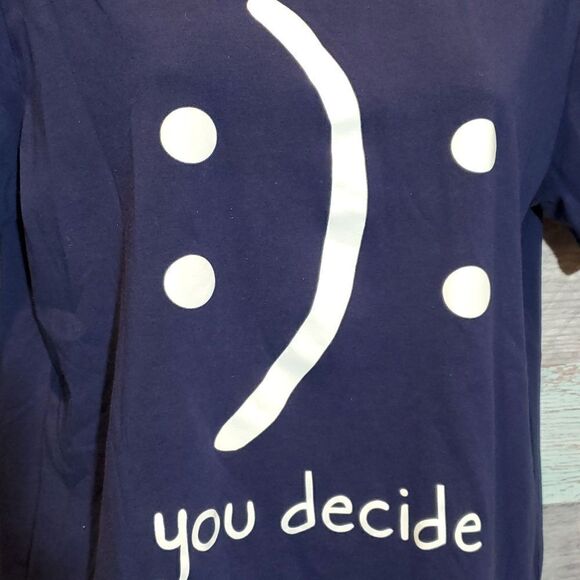 "You Decide" Happy or Sad Shredded Back Navy Baby Tee Tshirt UPcycled Sz L - Picture 4 of 6